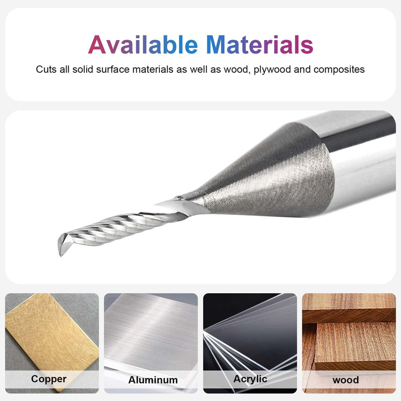 SpeTool O Flute Spiral Rouer Bits 1/4 Inch Shank 1/16 Inch Cutting Diameter, Solid Carbide Upcut CNC Router Bit Single Flute End Mill for Aluminum Acrylic Metal Milling Cutter (Pack of 2) 1/16" Dia -3/8" CL - 1/4" Shank (Pack of 2)