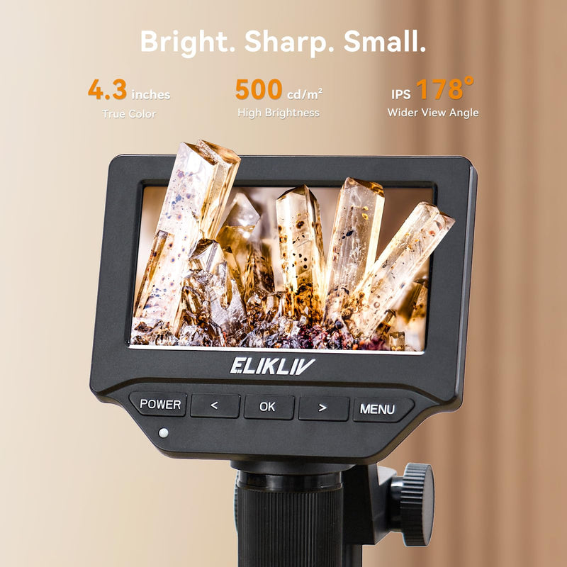 Elikliv EDM4C Coin Microscope with Scale：4.3" Digital Microscope with Adjustable LED, Error Coin Magnifier with Screen & Weighing Scope for Collectors, Jewelers, Students, Windows/Mac Compatible Gray