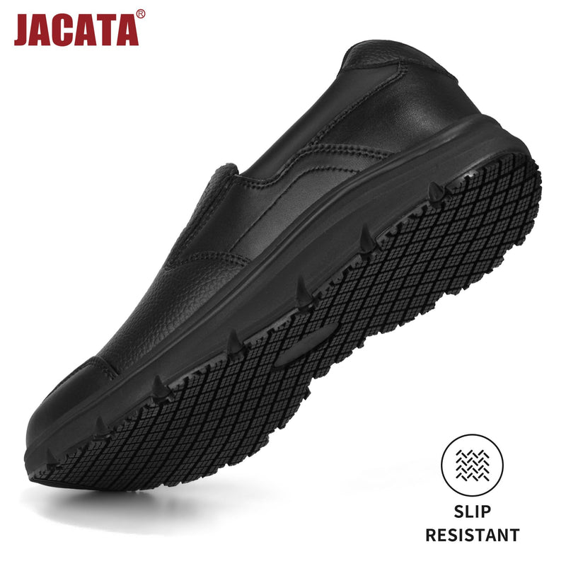 Jacata Non Slip Black Work Shoes for Men Food Service Mens Water Slip Resistant Leather Slip on Chef Walking Shoes for Restaurant Kitchen Sneakers 9