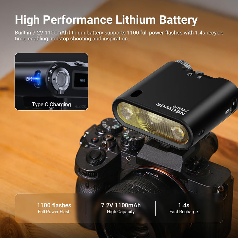 NEEWER Z160U-S Camera Flash Speedlite Compatible with Sony, Compatible with Godox, 18Ws GN14 6000K TTL 1/8000 HSS On Camera Flash Light with USB C 1100mAh Battery 1.4s Recycle 1100 Full Power Flashes