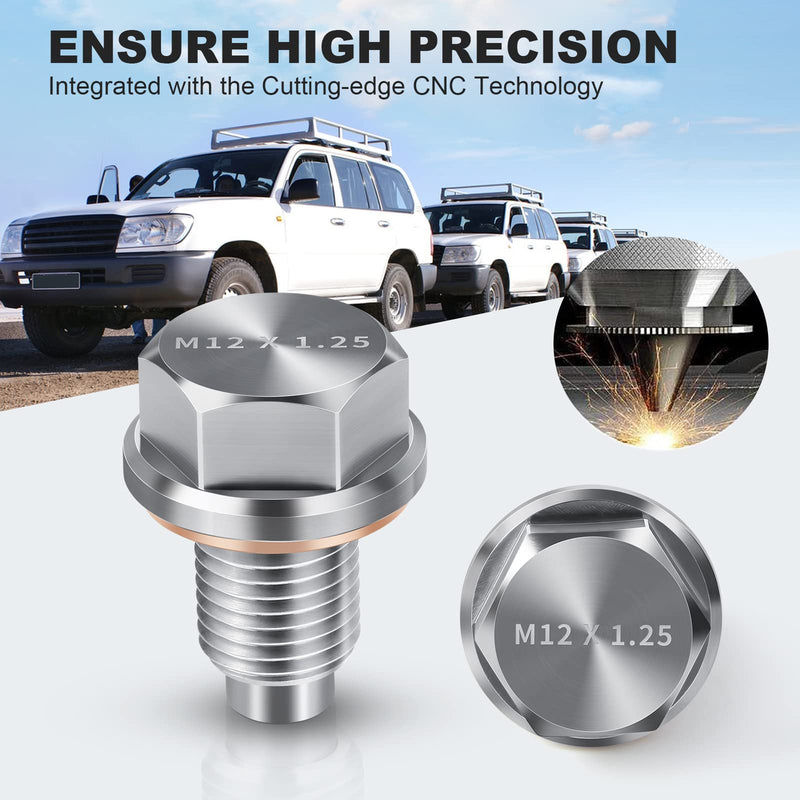 M12 x1.25 Magnetic Oil Drain Plug Stainless Steel with Red Copper Washer Gaskets Replacement for Toyota, Lexus, Nissan, Infiniti M12 x 1.25 Plug