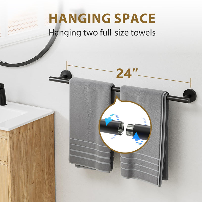 Luxbaro Matte Black Towel Bar Set, Modern 24 Inch Bathroom Hardware Set, Wall Mounted Bathroom Accessories Set, Durable SUS304 Stainless Steel, 4-Piece 26 Inch Matte Black-4pcs
