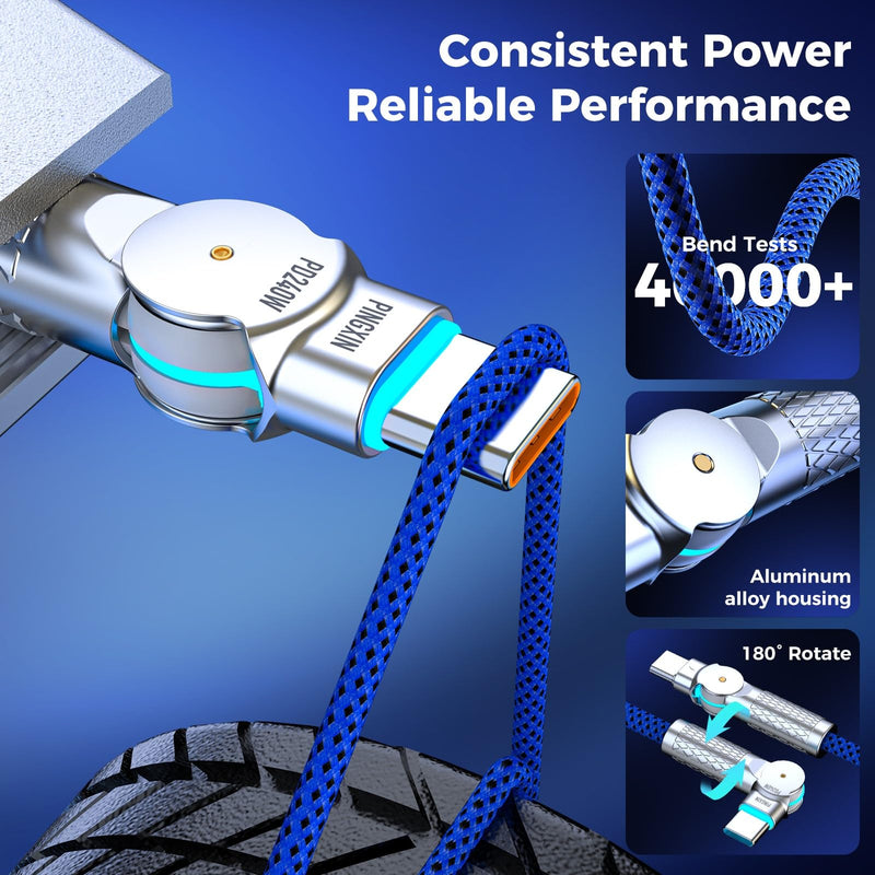 USB C to USB C Cable10ft,240W 2-Pack Braided 180°Rotating Type C Charging CableFast Charge for iPhone 15/16/16Pro/16Plus/16ProMax,MacBook Air,iPad Pro,Pixel,Samsung Galaxy S23/S24 Ultra-Blue 10FT Blue