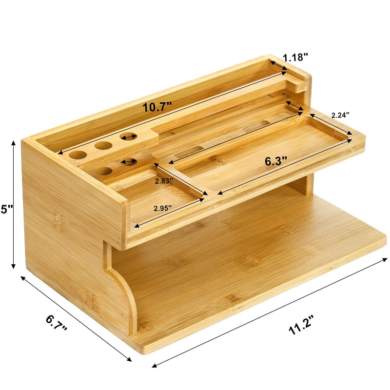 Yopay Nightstand Organizer for Men, Luxury Bamboo Phone Docking Station for Dad Husband, Charging Organizer Cell Phone Stand Tablet Stand for Boyfriend Graduation Office Father's Day