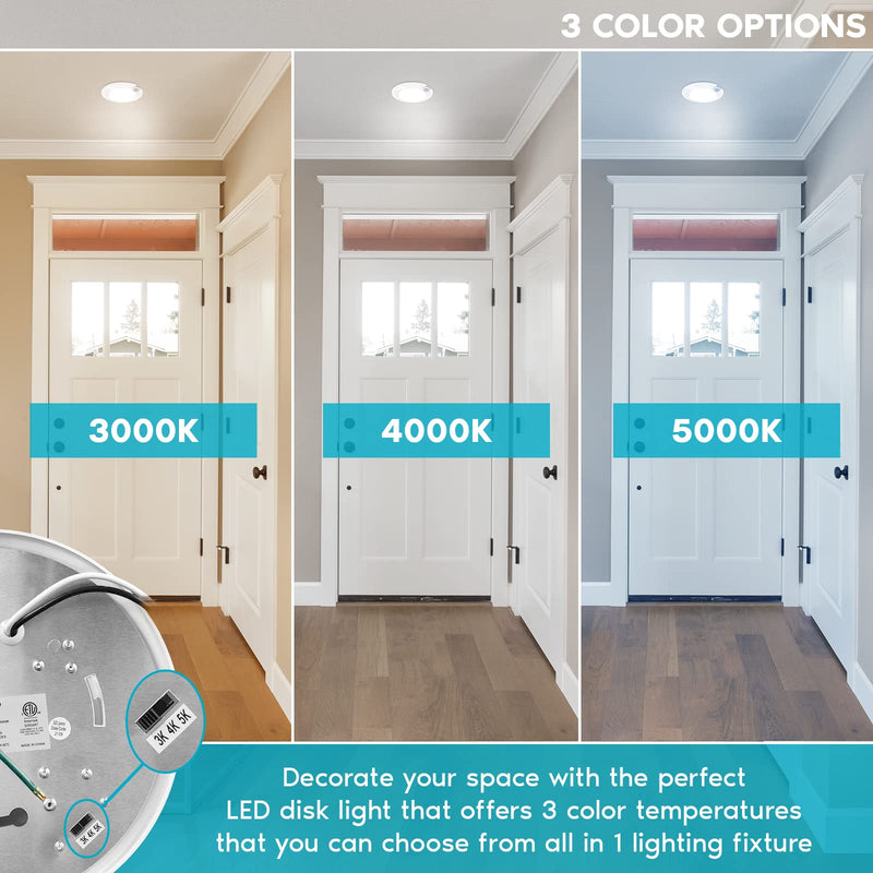LUXRITE 4 Inch LED Motion Sensor Ceiling Light, 120V, 3 Color Selectable 3000K-5000K, 30s Timeout, 10W, 600 Lumens, Wet Rated, Automatic Flush Mount Light Fixture - Closet, Entryway, Hallway