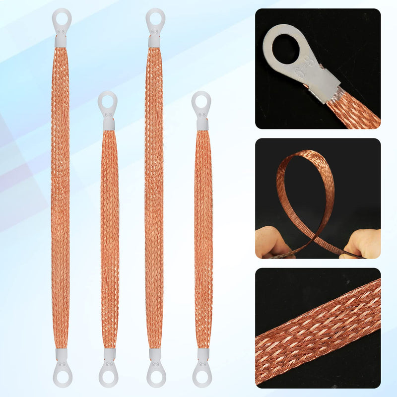 Luter 4pcs Universal Automotive Ground Strap Kit, 13inch / 10inch Vehicle Engine Ground Strap, Sturdy Woven Copper with 5/16" Rings Terminal (Copper Color)