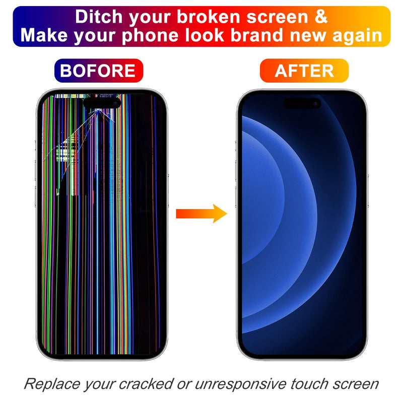 Screen Replacement for iPhone 15 Pro Max 6.7’, 3D Touch Display Full Repair kit, Digitizer Assembly with Tools Set, Tempered Glass, Instruction 6.7 inch 15 Pro Max
