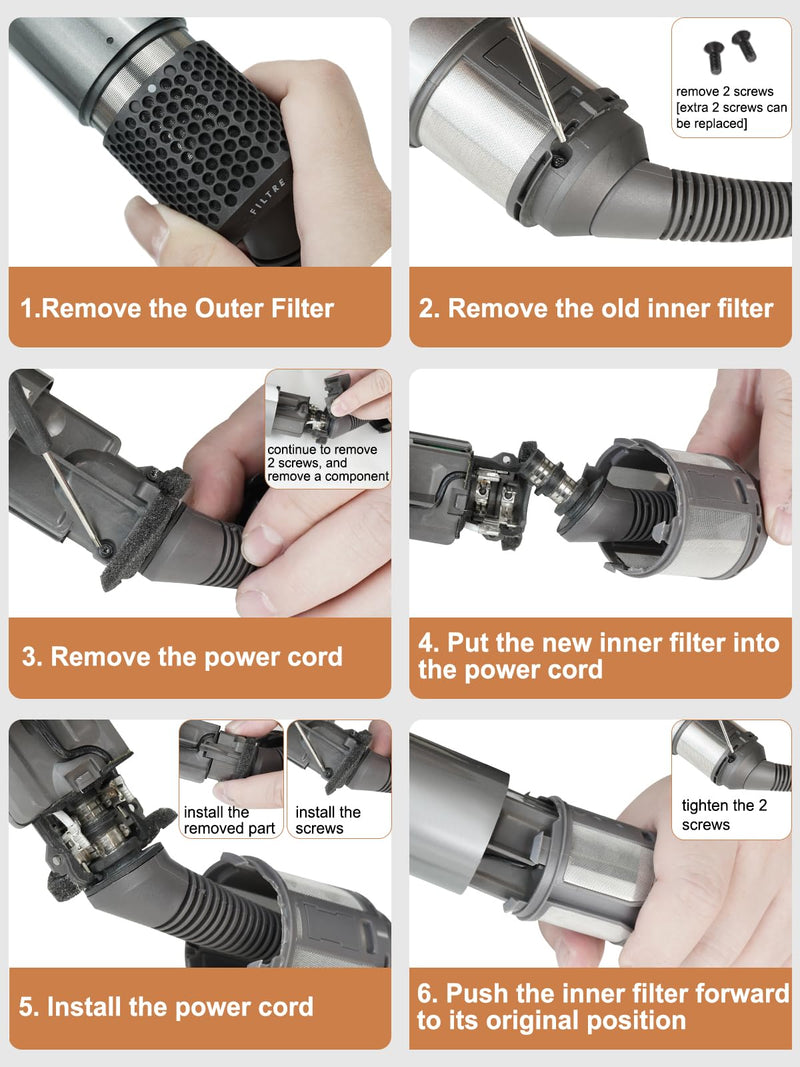 Outer Filter Cage Cover Replacement and Filter Cleaning Brush and Inner Filter Replacement Cover Compatible with Dyson Airwrap HS01 HS02 HS05 HS08
