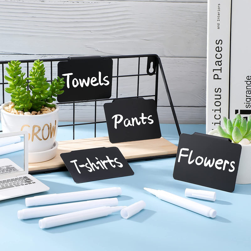 34 Pcs Plastic Basket Bin Label Clip on Removable Basket Label Clip with White Chalk Markers for Kitchen Pantry Storage Fabric Box Hanging Bin 34
