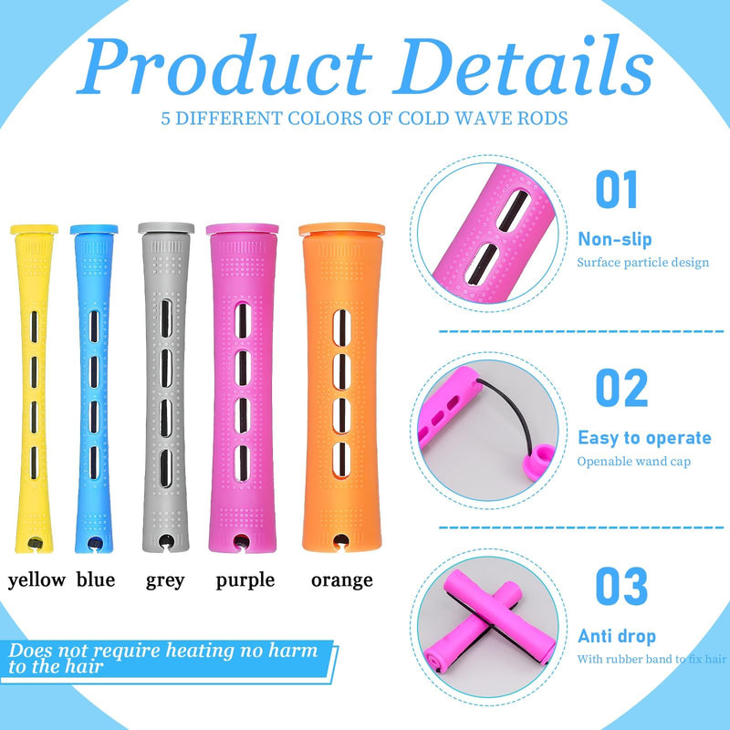 300 Pcs Cold Wave Hair Perm Rods for Women, Plastic Curling Rollers Bulk | 0.7, 0.9, 1.5, 1.9, 2.2 cm Heatless Hair Curlers Kit for DIY Long & Short Hair Large Medium Small Styling Tools