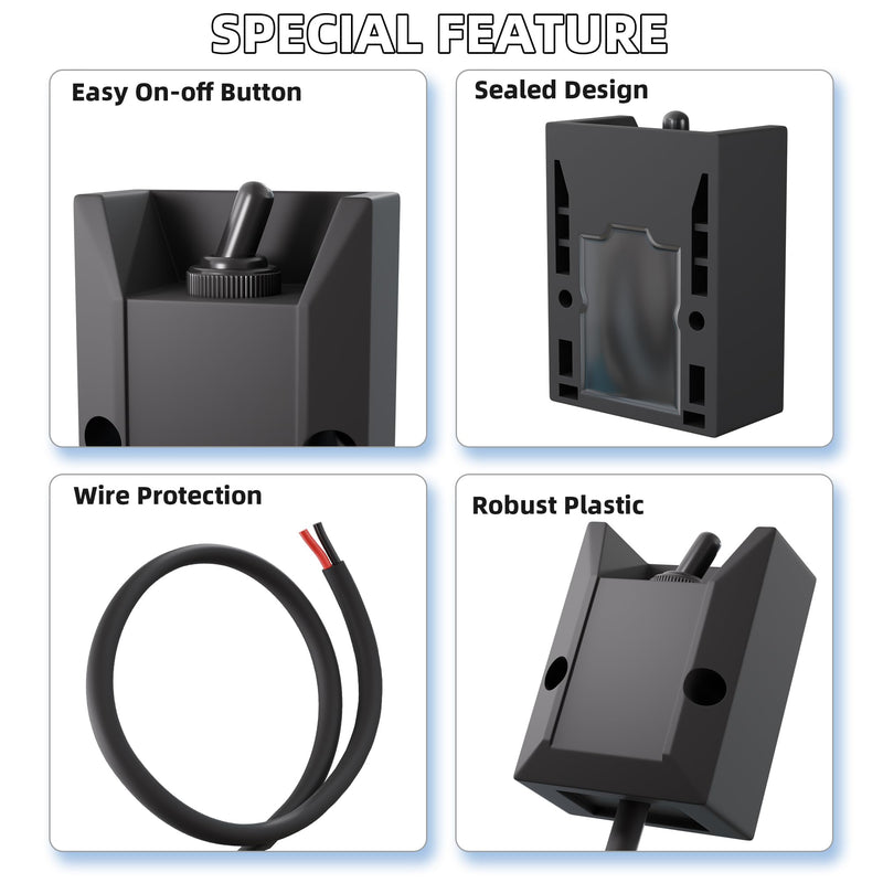 Wired Toggle Switch 12V 30A Heavy Duty Waterproof Toggle Switch SPST ON/Off 2 Pin Latching Rocker Switch with 2ft Wire for Marine, RV, Automotive, Boat Electrical Systems