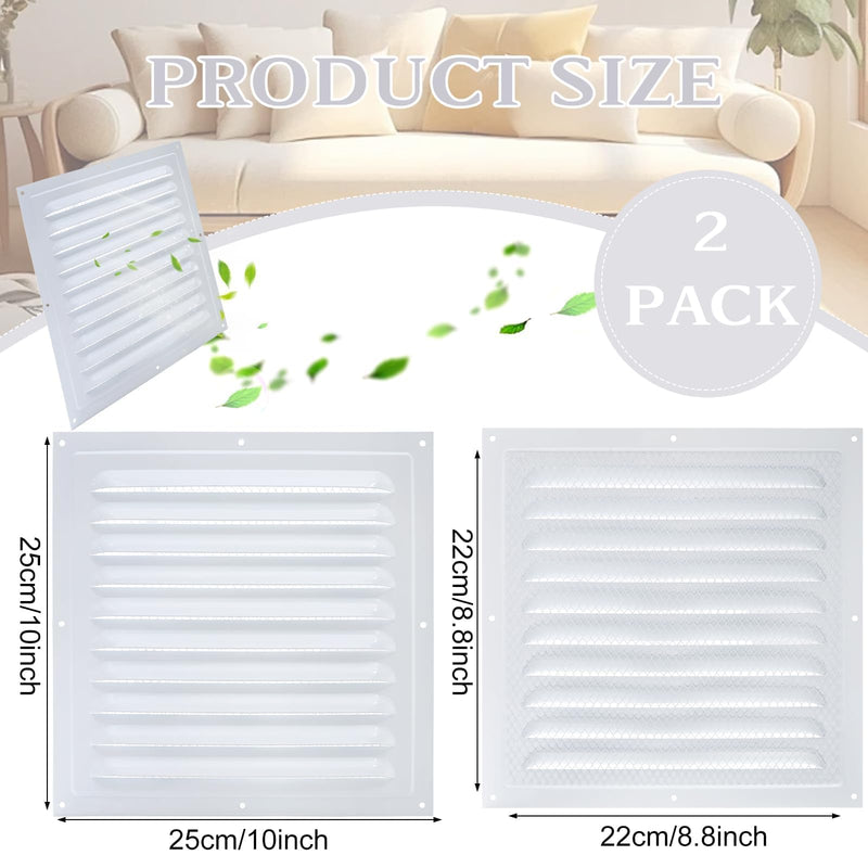 2 Pcs Attic Vent 10" X 10" Shed Vents Metal Gable Vents for Houses Wall Vent with Screen Vent Covers for Home Garage Attic Ceiling, Boost Ventilation and Guard Against Moisture (White) White