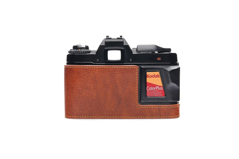 Pentax Super A Case, BolinUS Handmade Genuine Real Leather Half Camera Case Bag Cover for Pentax Super A Camera with Hand Strap (LavaBrown) LavaBrown