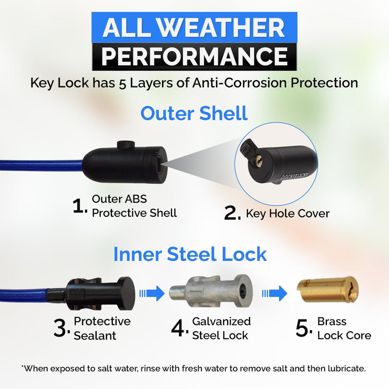 Security Cable Lock (5' to 25’ Lengths) with Keys | Weatherproof, Multi-Purpose, Anti-Theft Protection, 10mm Diameter, For Kayaks, Bikes, Paddleboards, Scooters, Equipment 10ft