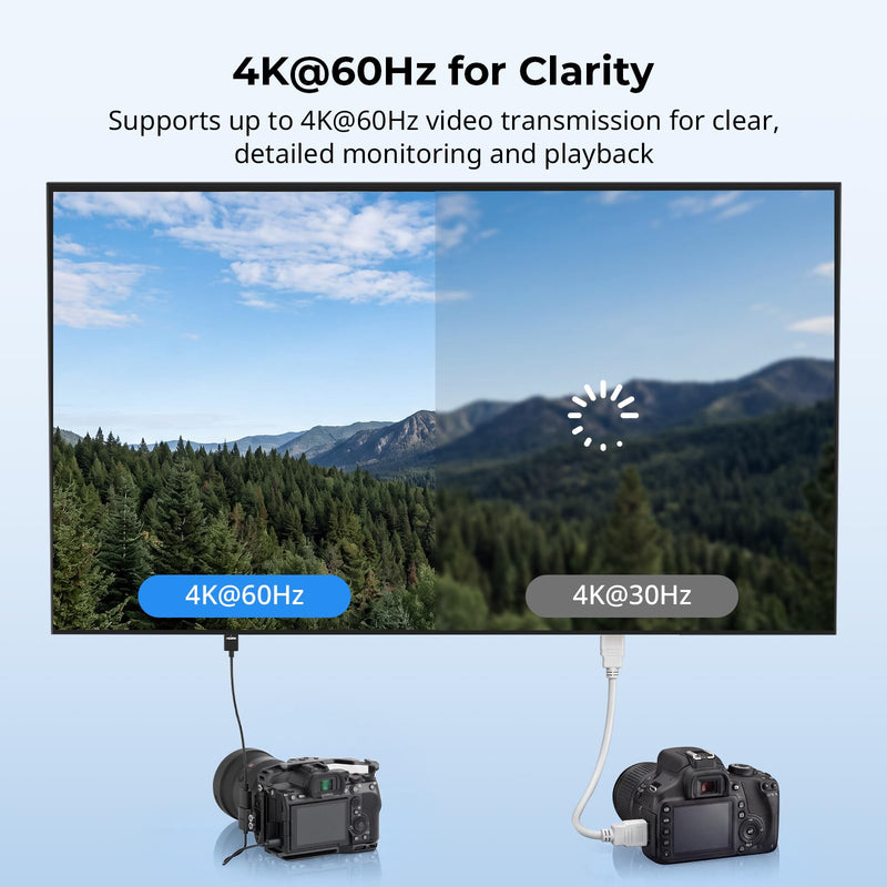 SMALLRIG Data Cable Ultra-Slim 4K 60Hz Micro HDMI to Full-Size HDMI Adapter Cable with Two 1/4"-20 Screws for Camera Cage L-Bracket, for Sony A7R IV A7III for Fujifilm X-T3-6125 D to A（30cm）