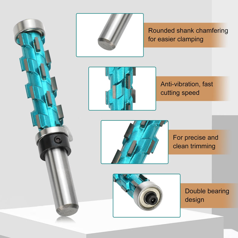 2PCS Flush Trim Router Bit 1/2 Shank for Woodworking Leveling Trimming, Double Bearing Spiral Trimmer 1.75" &2.56 " Cutting Length, Spiral Flush Trim Router Bit 1/2 Shank for Wood/MDF/Plywood