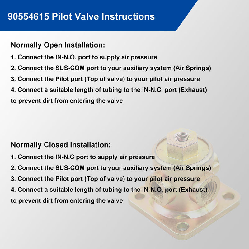 90554615 3-Way Pilot Valve - Replacement for Haldex 90554615 Pilot Valves - 1/8"-1/4" NPT Ports Air Ride Pilot Valves for Semi Trailers and Trucks