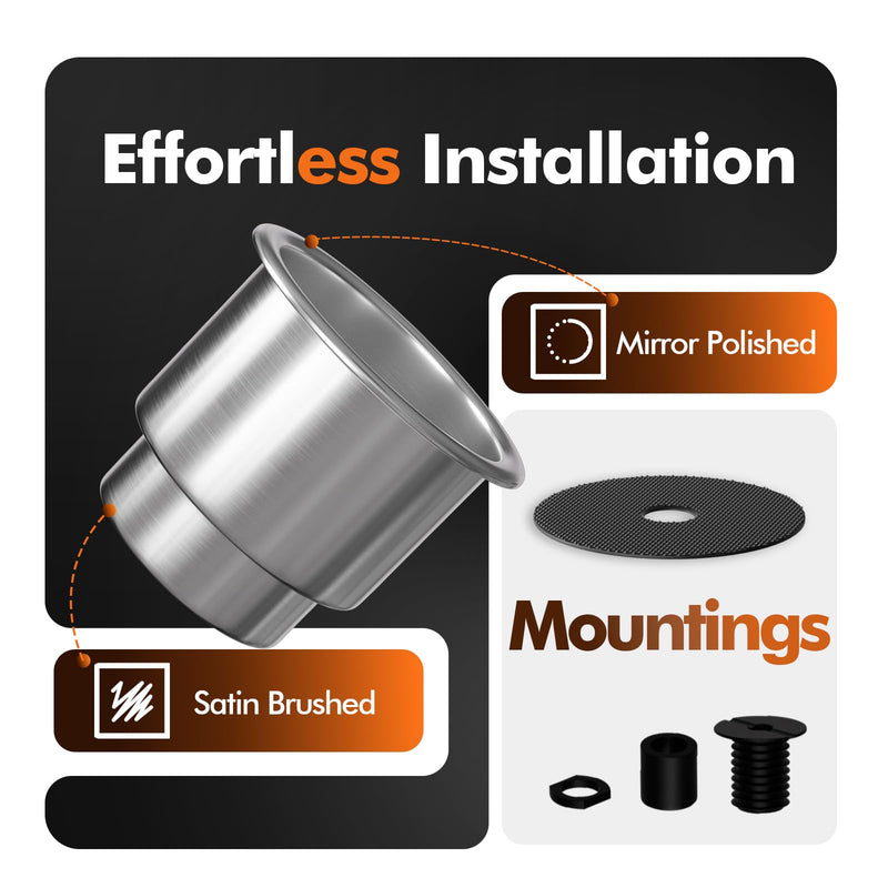 Boat Cup Holder 4 Pack, 316 Stainless Steel Marine Grade Drink Holder with Drain for Boat RV Camper Stainless Steel 316
