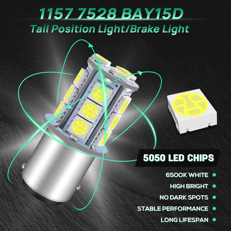 Alopee 6-Pack 1157 Led Bulb White Trailer Tail Light 12V 2057 Led Bulb RV Brake Lights Used for 2357 7528 BAY15D P21/5W RV Camper Tail Brake and Turn Signals, 18SMD 5050 Chips 6Pack-1157