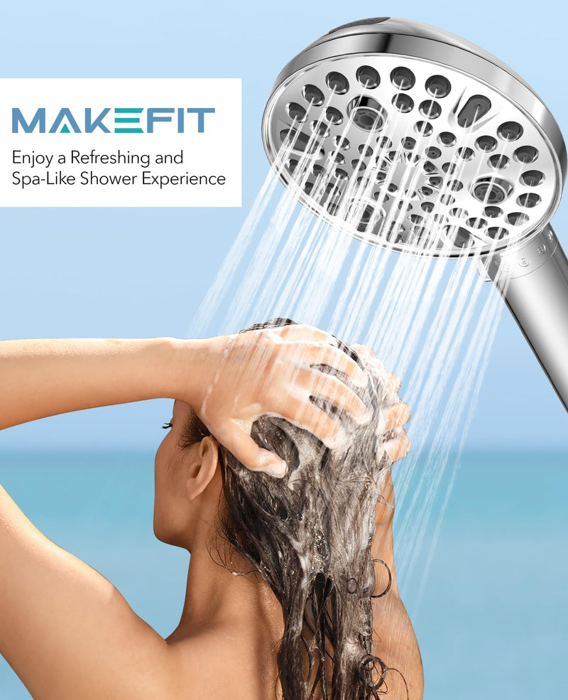 MakeFit Filtered Shower Head with Handheld-10 Modes High Pressure Showerhead with Built-in Power Wash,Long 71-inch Hose & Adjustable Bracket, Water Softener Filter Beads for Hard Water-Remove Chlorine Chrome