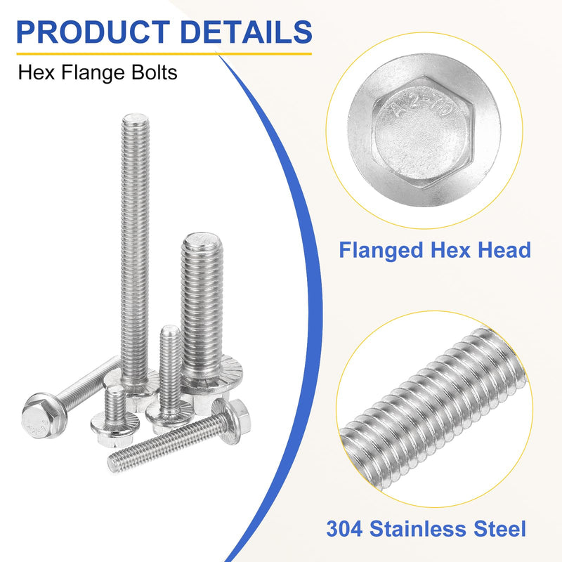 uxcell 25Pcs M8 x 80mm Hex Serrated Flange Bolts Screws, 304 Stainless Steel Flanged Hex Head Bolts Flange Hexagon Screws for Households, Machine Tools, and DIY Project, Silver M8x80mm 25
