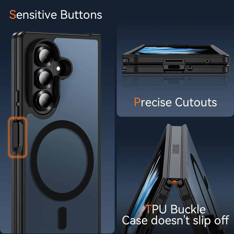 for Samsung Galaxy Z Fold 8 Ultra Case| Galaxy Z Fold 7 Case Magnetic Black | Compatible with MagSafe, Hinge Protection,Translucent Matte Military Grade Protection Shockproof Rugged Phone Cover Galaxy Z Fold 8 Ultra| Z Fold 7 Z Fold 8 Ultra-Black
