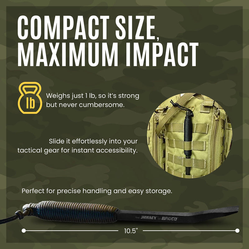 Broco Jimmy Tactical Pry Bar, EDC, Rescue & Breaching Tool, Durable Steel, Comfort Grip, Nail Puller Tool, Crowbar, 10.5inch Prybar