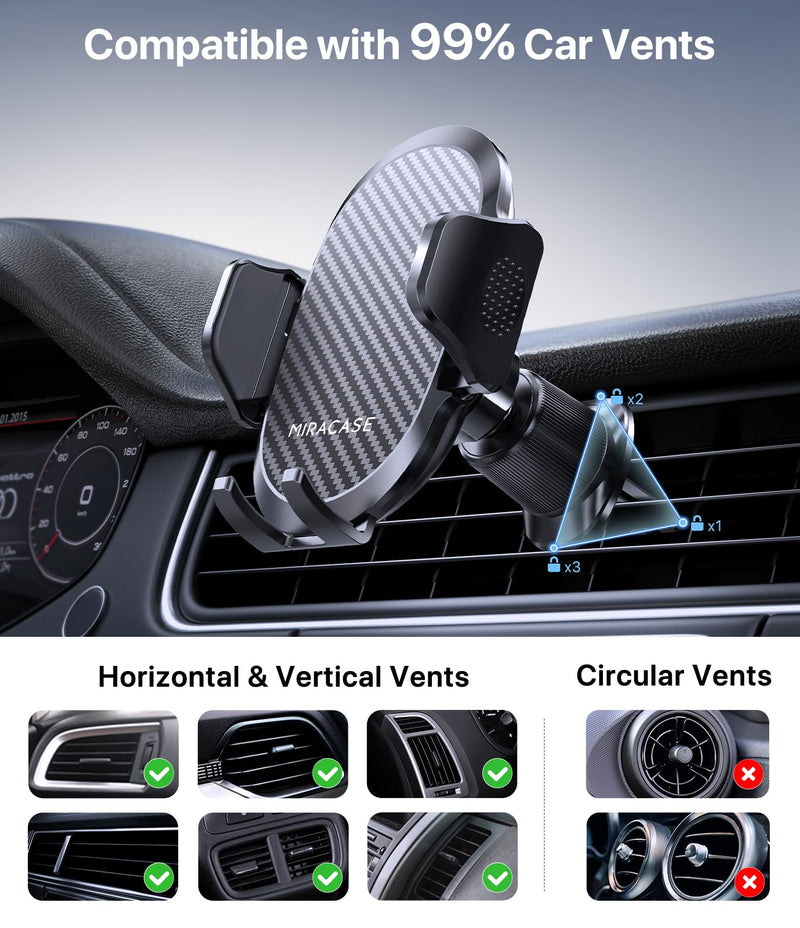 Miracase Phone Holders for Your Car, [Thick Case & Heavy Phone Friendly] Universal Cell Phone Car Mount, 3-in-1 Phone Mount for Car Dashboard Windshield Air Vent Fit for All Smartphones, Dark Grey