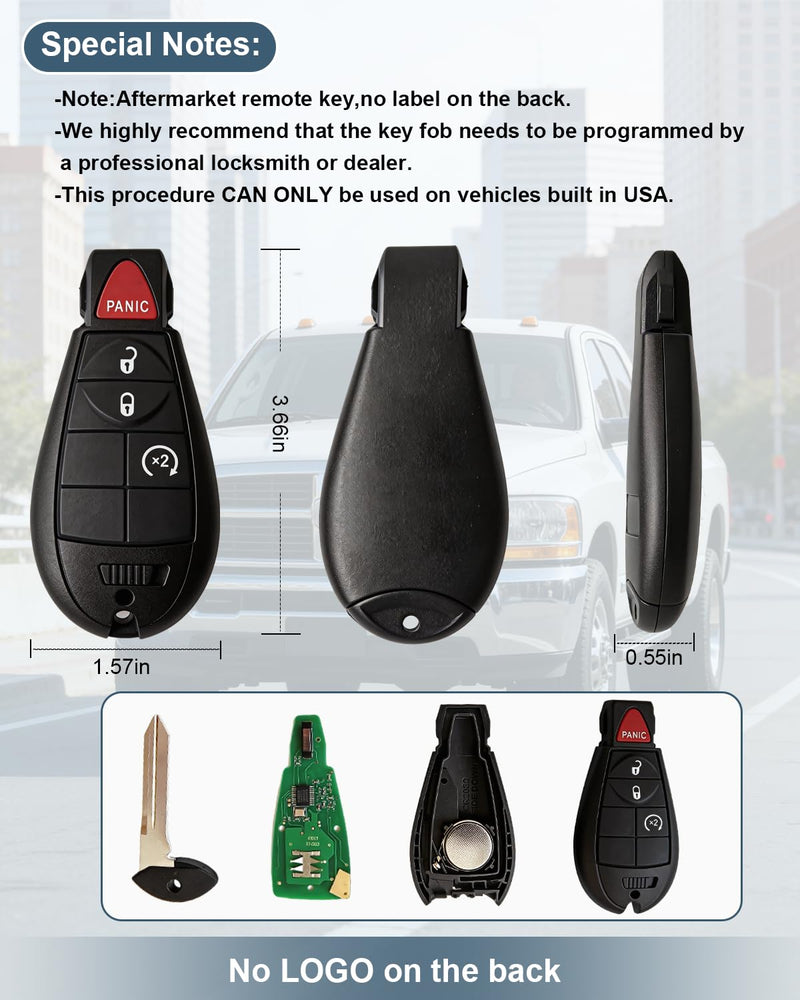 Key Fob Replacement for 2013-2021 Dodge Ram 1500/2013-2018 Dodge Ram 2500 3500 4500 5500, Keyless Entry Remote Control,FCCID GQ4-53T,4-Button Remote (Set of 2)