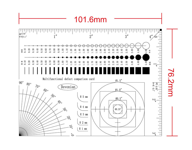 Multi-Function Inspection Gauge - Crack/Scratch/Angle Measurement Tool for Surface Defects & Size Comparison | Dual-Sided Laminated Wear-Resistant Ruler, 5PCS