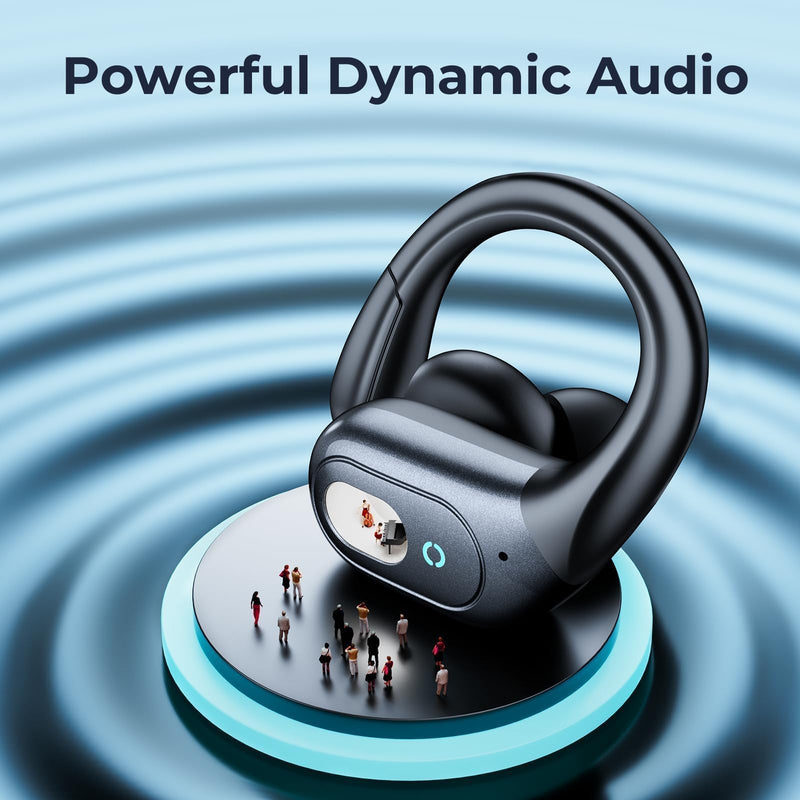 occiam Active Noise Cancelling Earbuds Wireless Bluetooth Headphones | Ear Buds 90Hrs Playback Stereo Bass Earphones with Mic Over-Ear Hooks IPX7 Waterproof Headset for Sports Running Matte Black