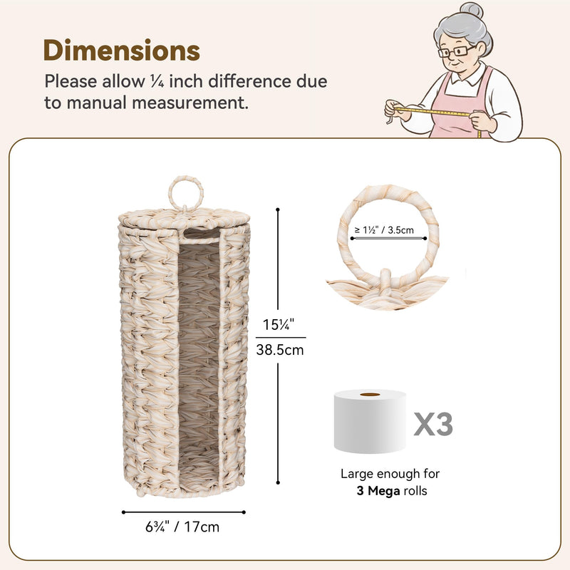 GRANNY SAYS Toilet Paper Storage Holder, Bathroom Toilet Paper Holder Stand, Woven Bathroom Baskets for Bathroom, Free Standing Organizer for Bathroom Storage Butter Milk 6¾"D(For 3 Roll)