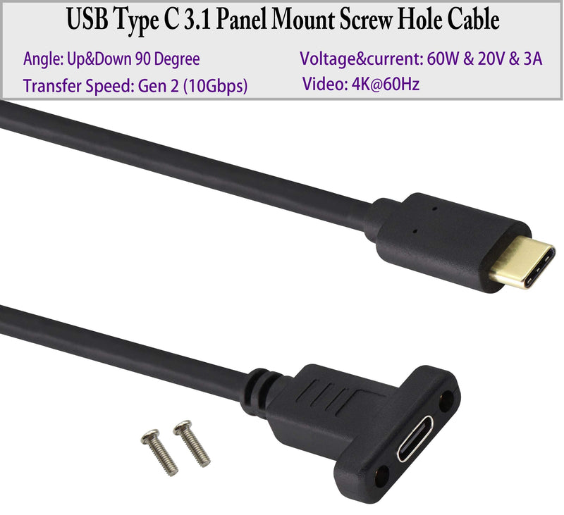 USB Type C 3.1Panel Mount Adapter Cable USB-C 3.1 Gen2 10Gbps Male to USB C Female Panel Mount Screw Cable,Supports Charging,Data,Audio,Video Cable for Laptop,Tablet,Mobile Phone(0.3M/1ft)