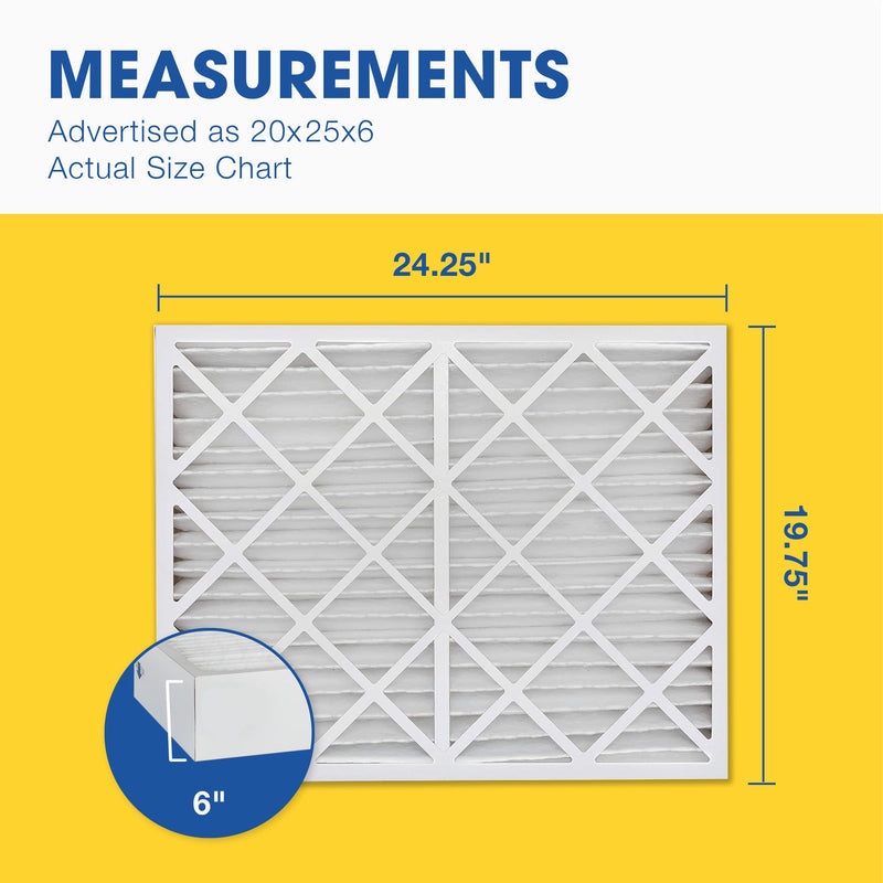 Aerostar 20x25x6 MERV 8 Air Filter, 2 Count, ACTUAL SIZE (19.75 x 24.25 x 6.00) Fits Aprilaire 201,HVAC, Air Conditioning & Furnace Filter Captures Dust, Lint & Pollen (MPR 600 / FPR 5) MERV 8 Standard