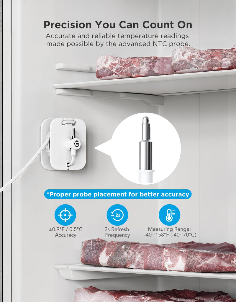 GoveeLife WiFi Refrigerator Thermometer with Alarm, Wireless Digital Freezer Temperature Gauge with App Control, 2 Years Free Data Export, for Home Kitchen Fridge Hot Tub(Only Support 2.4G Wi-Fi) 1 Gateway+1 Sensor