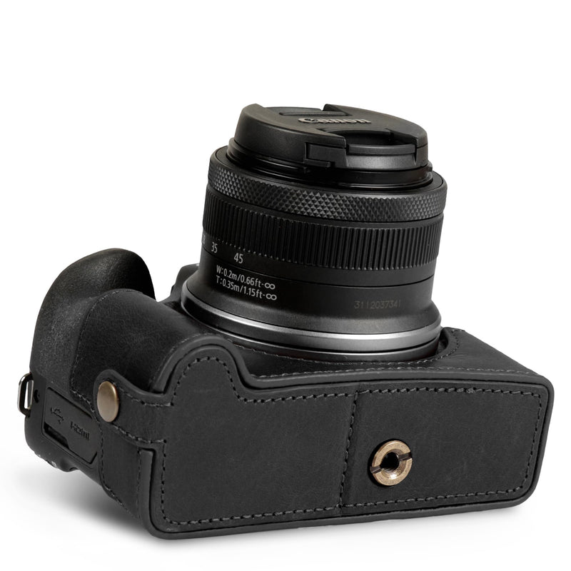 MegaGear Ever Ready Genuine Leather Half Camera Case Compatible with Canon EOS R100 - Black