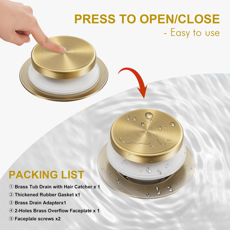 Champagne Bronze Bathtub Drain Stopper and Overflow Kit, Solid Brass Tip-Toe Bath Tub Drain with Hair Catcher - Universal Coarse/Fine Thread, Bathroom Bathtub Plug Replacement, 11.5/16 UNC Champagne Bronze