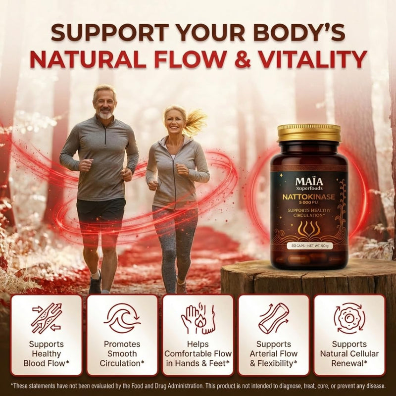 Maia Nattokinase | 5000 FU | Supports Arterial Cleanliness, Nitric Oxide, Cardiovascular Wellness | Fermented Soybean Enzyme Supplement 30 Count (Pack of 1)