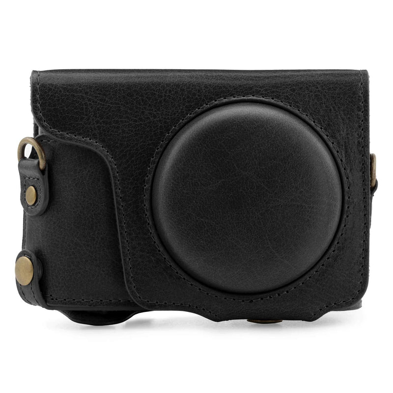 MegaGear Genuine Leather Camera Case Compatible with Panasonic Lumix DMC-ZS100, DC-ZS200 Black