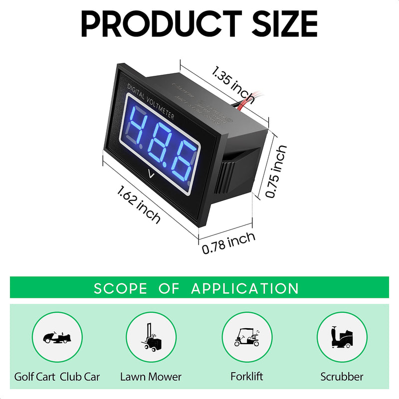 10L0L 12V 24V 36V 48V 60V 72V Golf Cart Digital Voltmeter, Waterproof Voltage Meter with LED Digital Volt Gauge DC5-120V Compatible with Yamaha, Club Car, EZGO, Boat