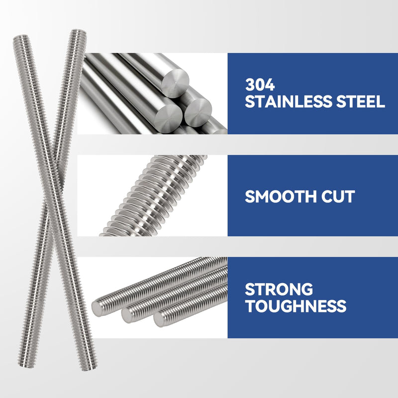 12 Pcs 304 Stainless Steel M10 Fully Threaded Rod,4"(102mm) Threaded Rod,Right Hand Threads，with Nuts (12, M10x102mm) 12
