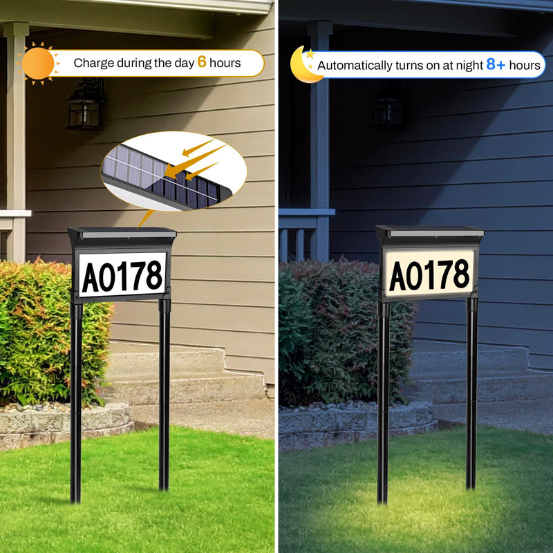 Lacasa Solar Address Signs for Yard, Dual-Sided Illumination Solar House Numbers for Outside, Waterproof Outdoor Solar Mailbox Number Plaque, 3-Color Modes, 1 Pack