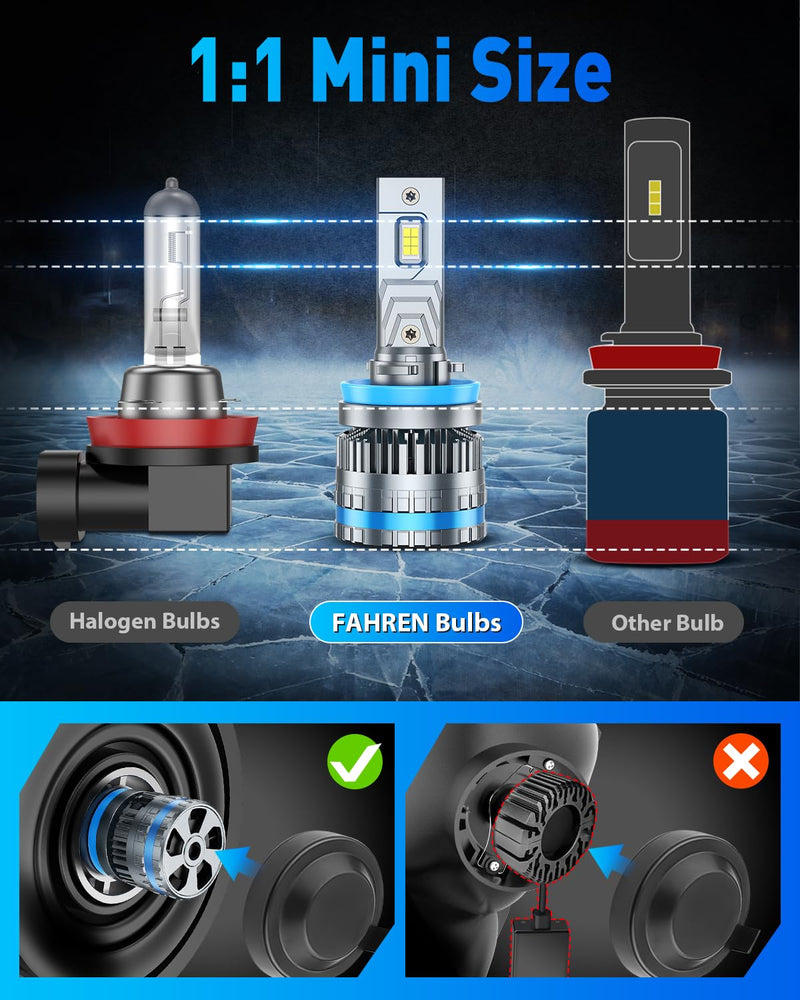 FAHREN 2026 Brightest H11 Bulbs – 𝟕𝟎,𝟎𝟎𝟎𝐋𝐌 H11/H8/H9/H16 Lights, 12X High-Focus LED Fog Light, Enhanced Wide & Extended Heat Sink for Superior Heat Dissipation & 90000Hrs Lifespan, Pack of 2