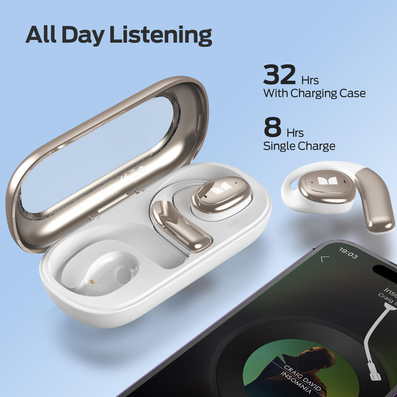 Monster Open Ear AC311 Wireless Earbuds, Bluetooth 5.4 Open Ear Headphones, Up to 30 Hours Playtime Bluetooth Ear Earphones with Stereo Sound, Touch Control and IPX5 Waterproof Open Earbuds Monster Open Ear AC311 White