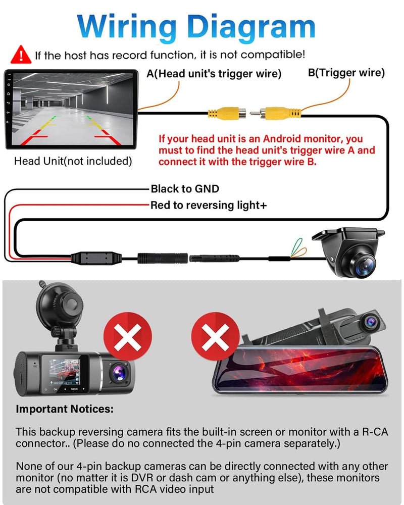 AHD 1080P Backup Camera 360°Rotatable Back up Camera for Cars Reverse Camera for Truck Super Night Vision IP69K Waterproof Rear/Front/Side View Camera w 170° Wide Angle Reverse Line, No Drilling
