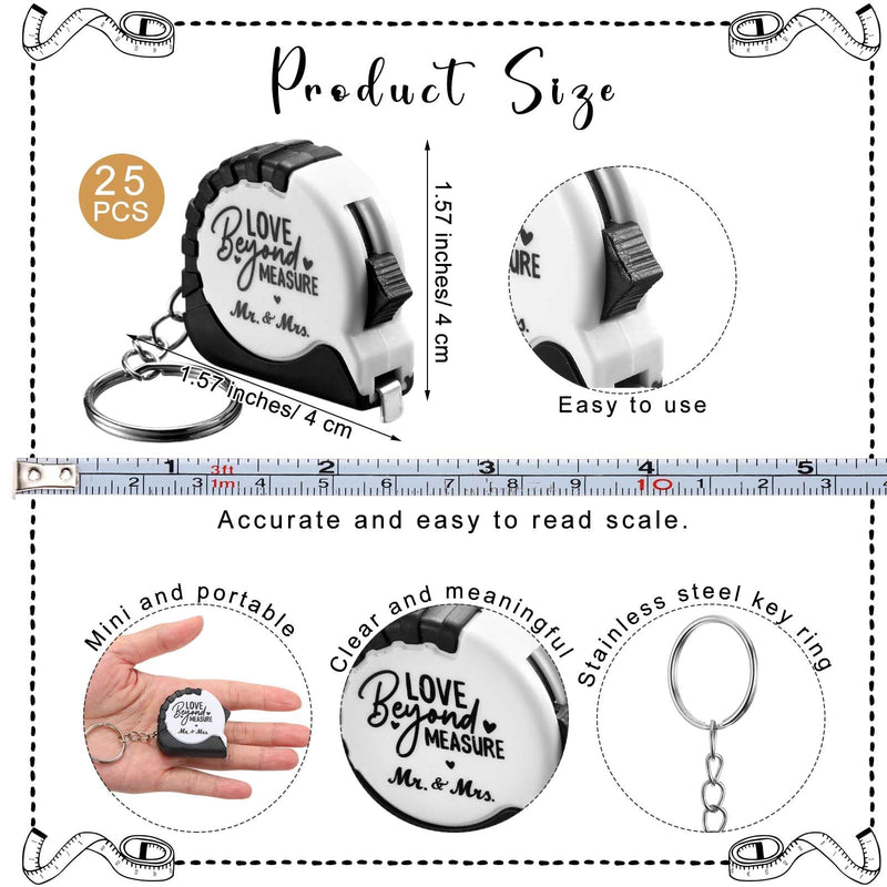 Loetere 25 Sets Wedding Favors for Guests Tape Measure Keychains with Cards Gift Bags for Bridal Shower Wedding Party Souvenirs