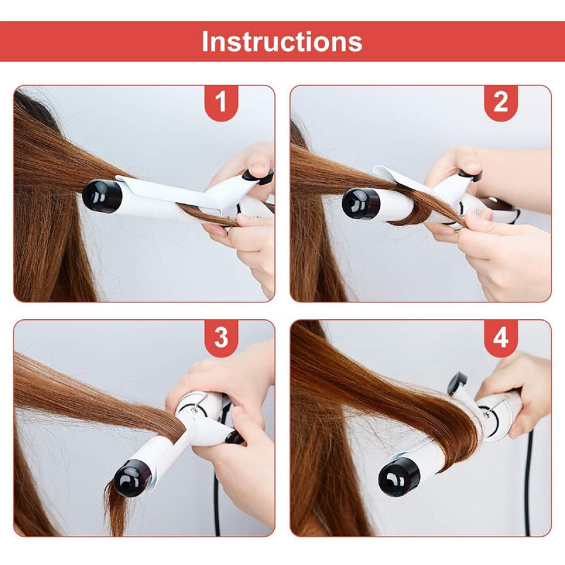 Podazz Hair Curling Tongs, 25mm Hair Curler PTC Ceramic Curling Iron, LCD Display with 4 Heat Setting(100℃ to 220℃), Quick Heating, Anti-Scald Auto Shut-Off, Suitable for All Hair Types