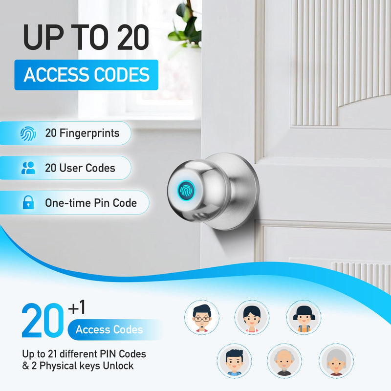 Fingerprint Door Lock, Smart Door Knob with Lock, Biometric Door Lock | Keyless Door Locks for Bedrooms, Front Door, Home, Finger Print Door Knobs Satin Nickel, 1 Pack 1 Piece Fingerprint