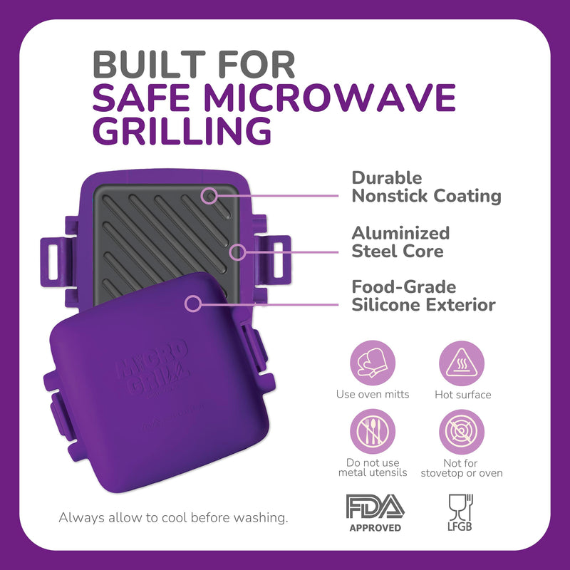Classic Microwave Sandwich Maker, Microwave Grill, Toaster, 3 Minute Grilled Cheese Sandwich Maker, Thick Silicone Cover, Safe Food Grade, Panini Press, Dishwasher Safe (Purple, Regular) Purple