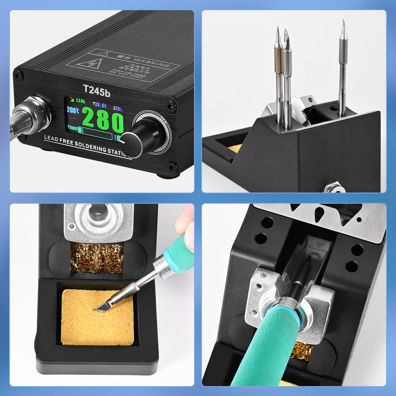 T245b Soldering Station DIY Electronic Welding Iron Tips Handle Aluminum Alloy Case & Handle Bracket 100-240V 180W US Plug C245 Iron Tips I K IS T245b
